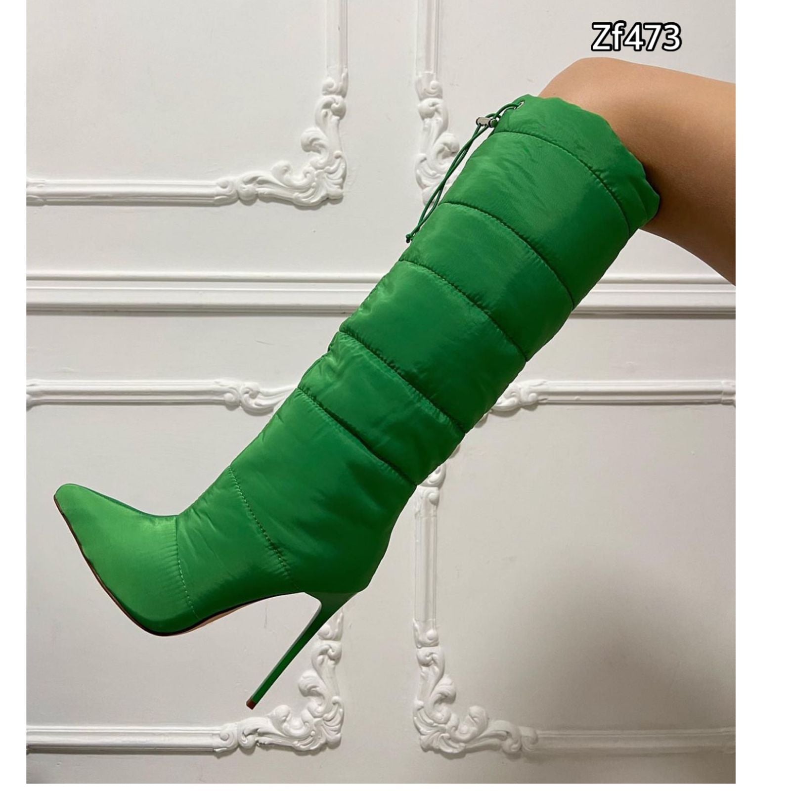 Bota caña alta verde tacon puntilla 11cm K2638 C3